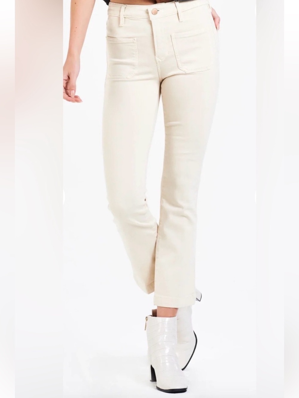Dear John Jeanne Cream Khaki Kick Flare Pants w/Front Patch Pockets